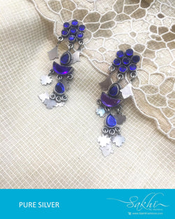 ASDQ-0086 - Blue  & Violet Pure Silver Earrings