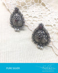 ASDQ-0094 - Antique & White Pure Silver Earrings