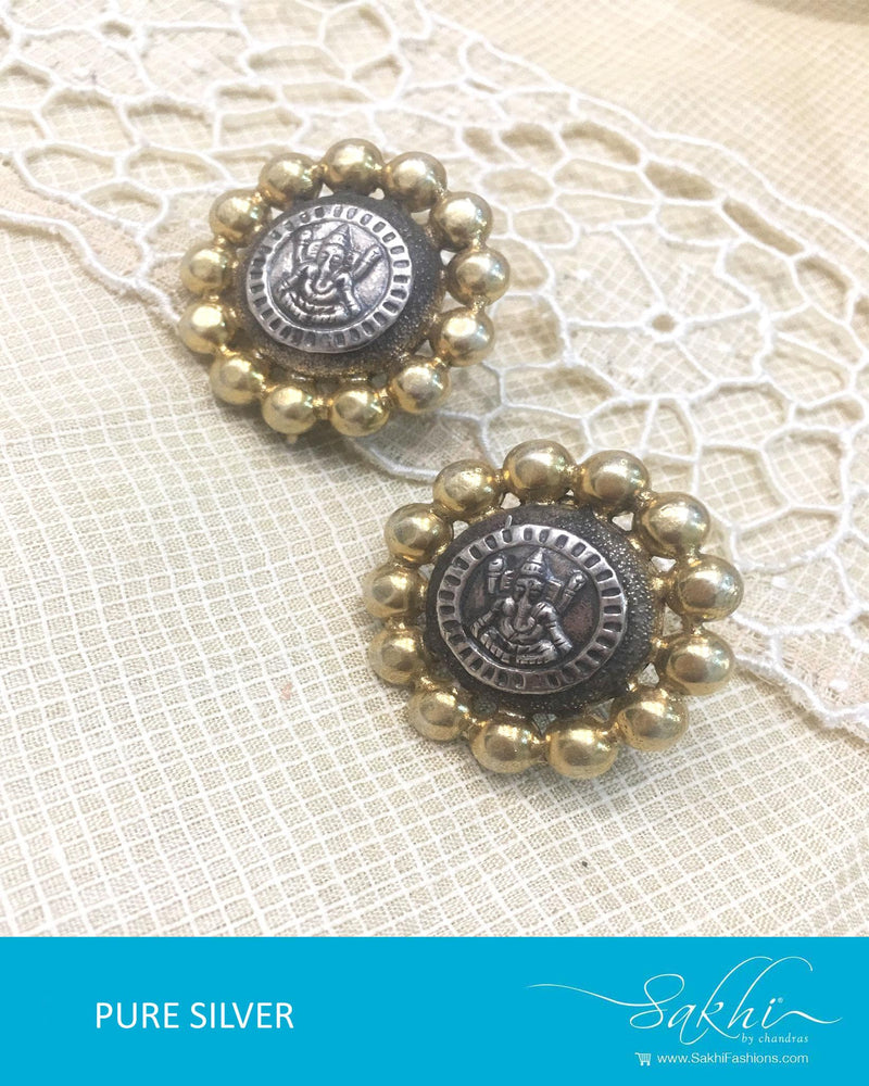ASDQ-0095 - Antique & Gold Pure Silver Earrings