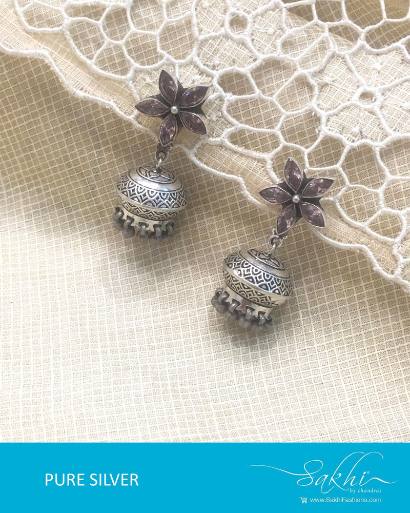 ASDQ-0100 - Pink & Antique Pure Silver Earrings