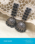 ASDQ-0105 - Black & Antique Pure Silver Earrings