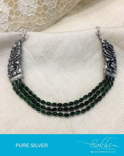 ASDQ-0114 - Green & Antique Pure Silver Mala