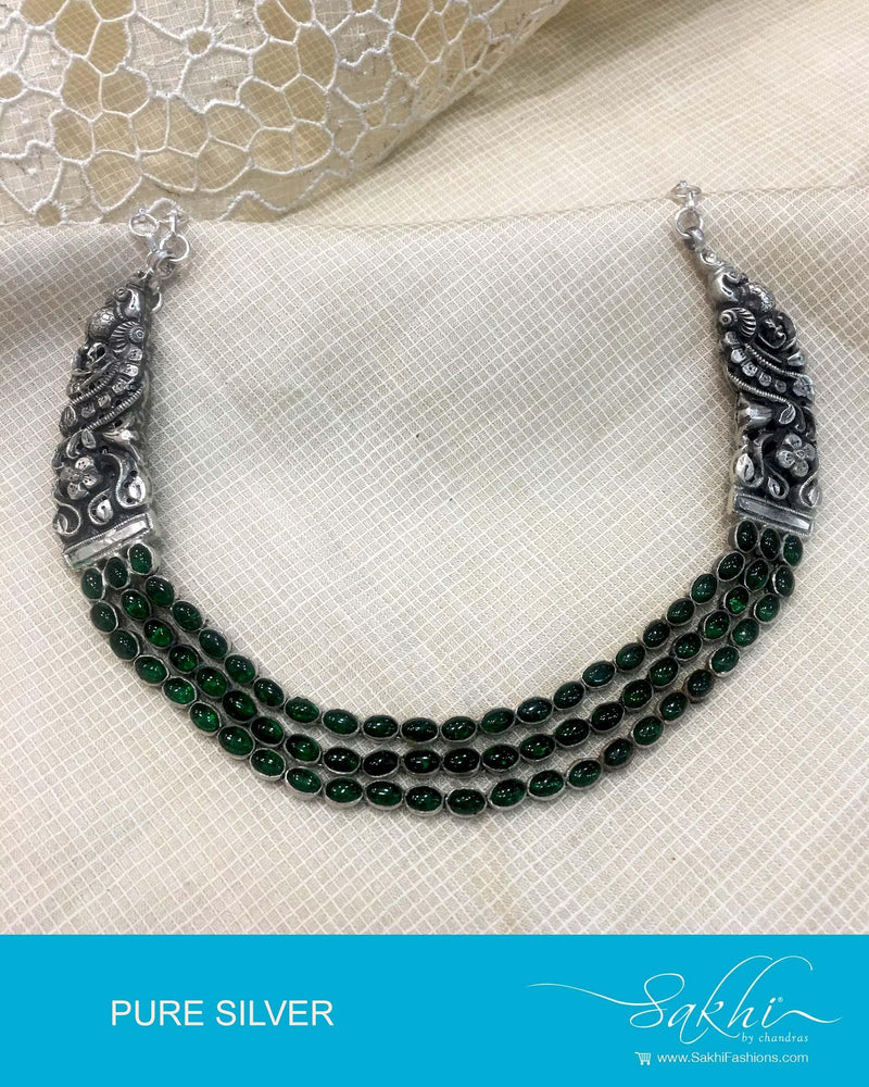 ASDQ-0114 - Green & Antique Pure Silver Mala