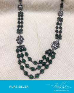 ASDQ-0116 - Green & Antique Pure Silver Mala