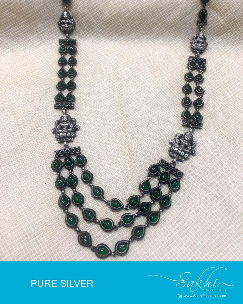 ASDQ-0116 - Green & Antique Pure Silver Mala