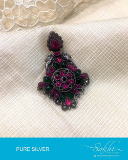 ASDQ-0117 - Red & Green Pure Silver Pendant