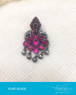 ASDQ-0119 - Antique & Red Pure Silver Pendant
