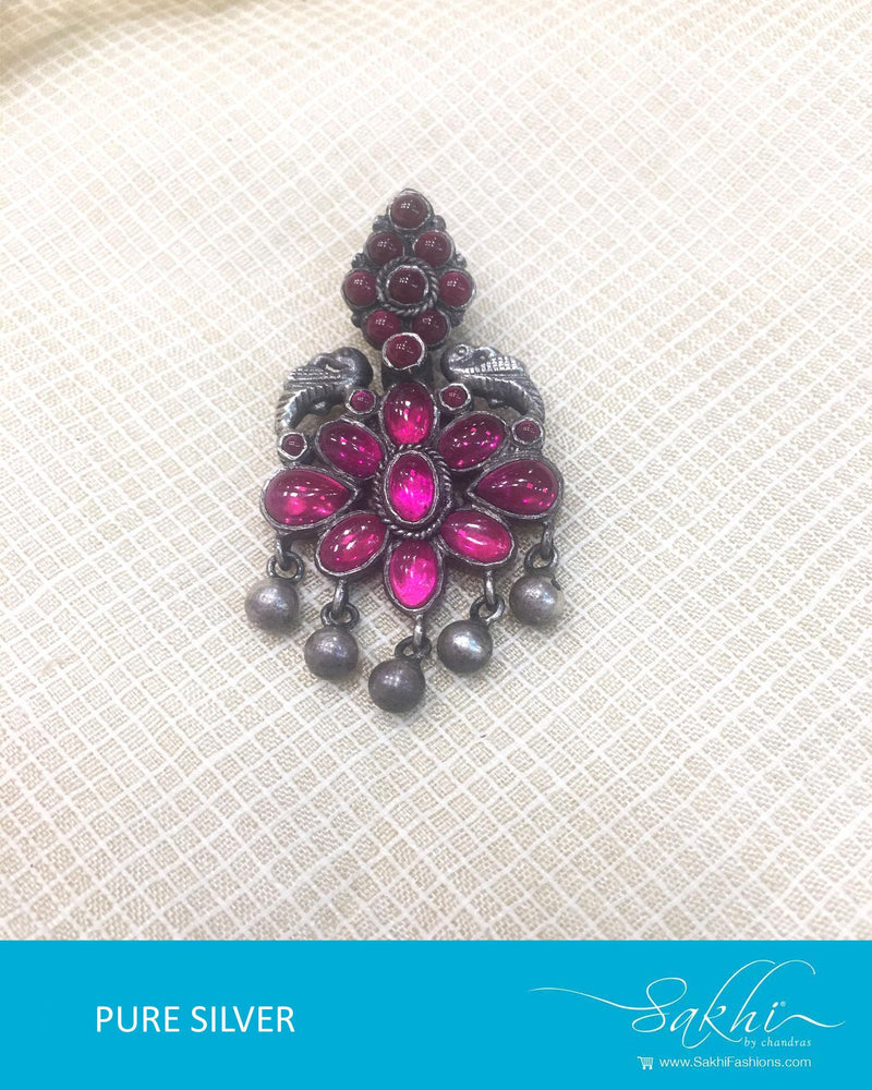 ASDQ-0119 - Antique & Red Pure Silver Pendant