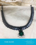 ASDQ-0364 - Antique & Green Pure Silver Mala