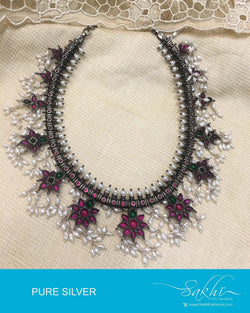 ASDQ-0380 - Multi & Antique Pure Silver Mala