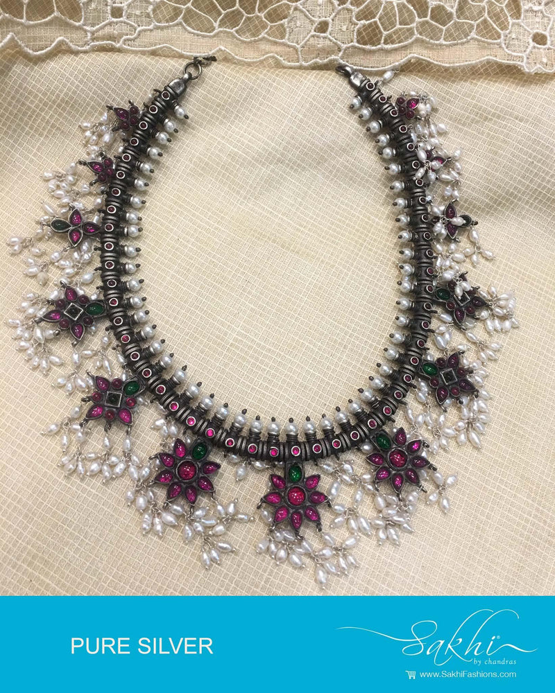 ASDQ-0380 - Multi & Antique Pure Silver Mala