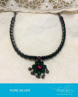 ASDQ-0384 - Pink & Green Pure Silver Mala