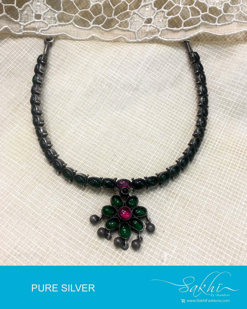 ASDQ-0384 - Pink & Green Pure Silver Mala