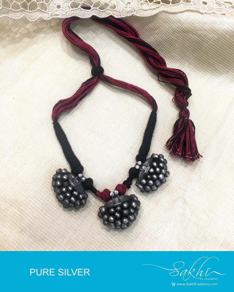 ASDQ-0532 - Antique & Red Pure Silver Mala