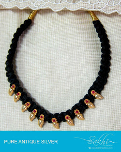 ASDQ-11079 - Gold & Black Silver Thread Mala