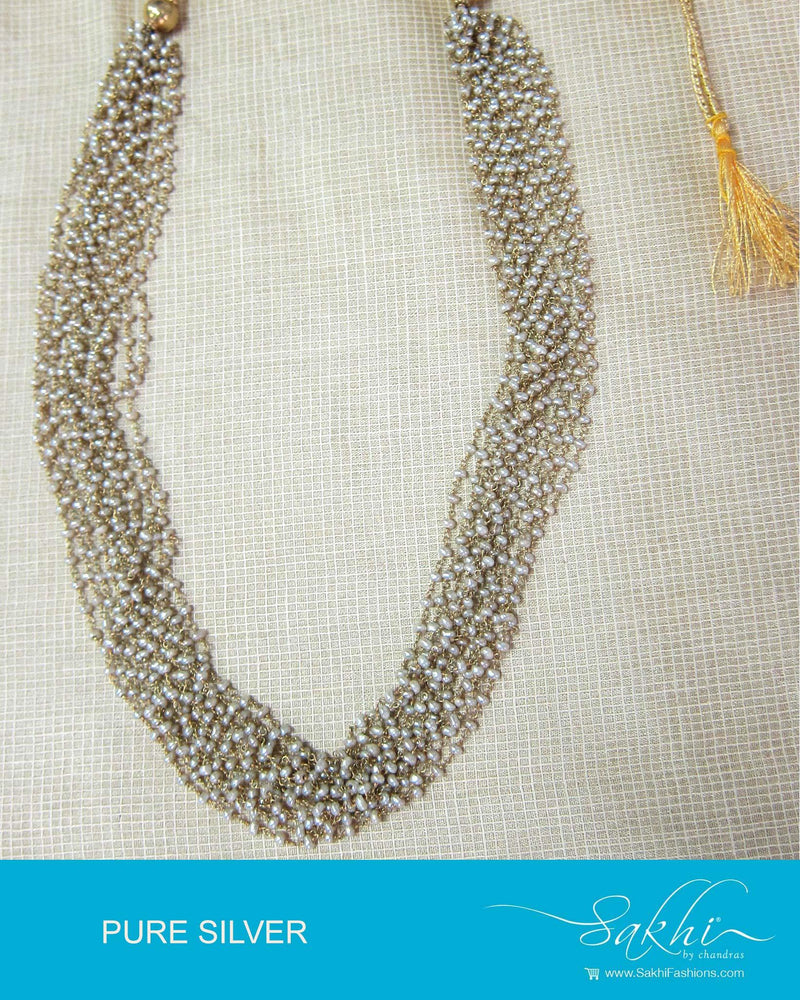 ASDQ-11101 - Cream & Gold Silver Bunch Mala