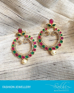 ASDQ-1419 - Green & Pink Mix Metal Jhumka
