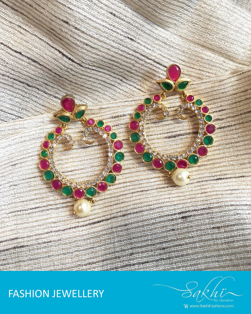 ASDQ-1419 - Green & Pink Mix Metal Jhumka
