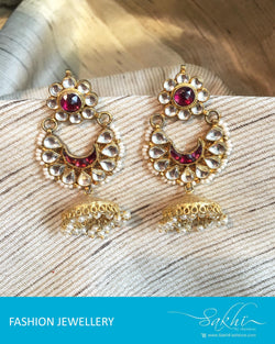 ASDQ-1428 - White & Pink Mix Metal Jhumka