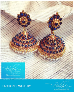 ASDQ-1430 - Blue & Gold Mix Metal Jhumka