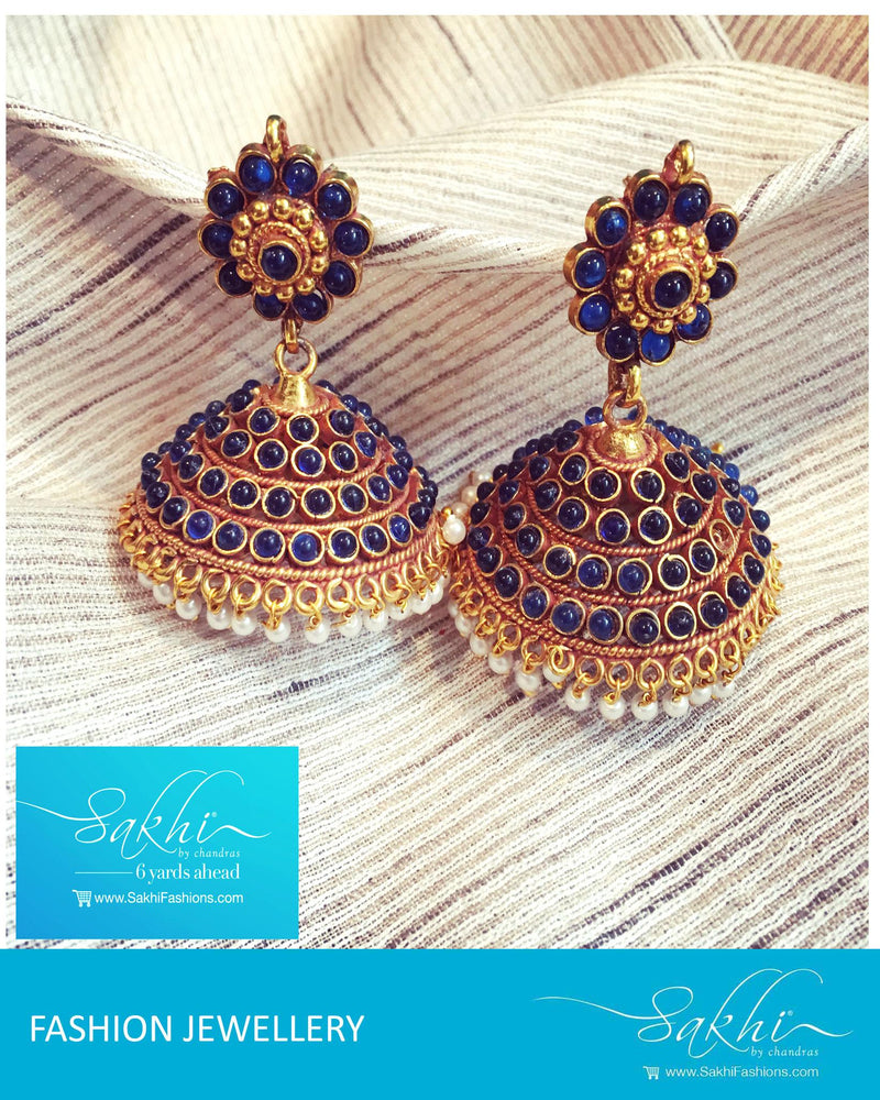 ASDQ-1430 - Blue & Gold Mix Metal Jhumka