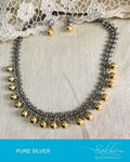 ASDQ-15239 - Gold & Gold Pure Silver Mala and Earrings