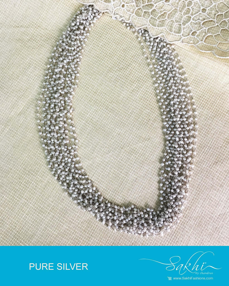 ASDQ-16126 - Pearl & Silver Pure Silver Mala