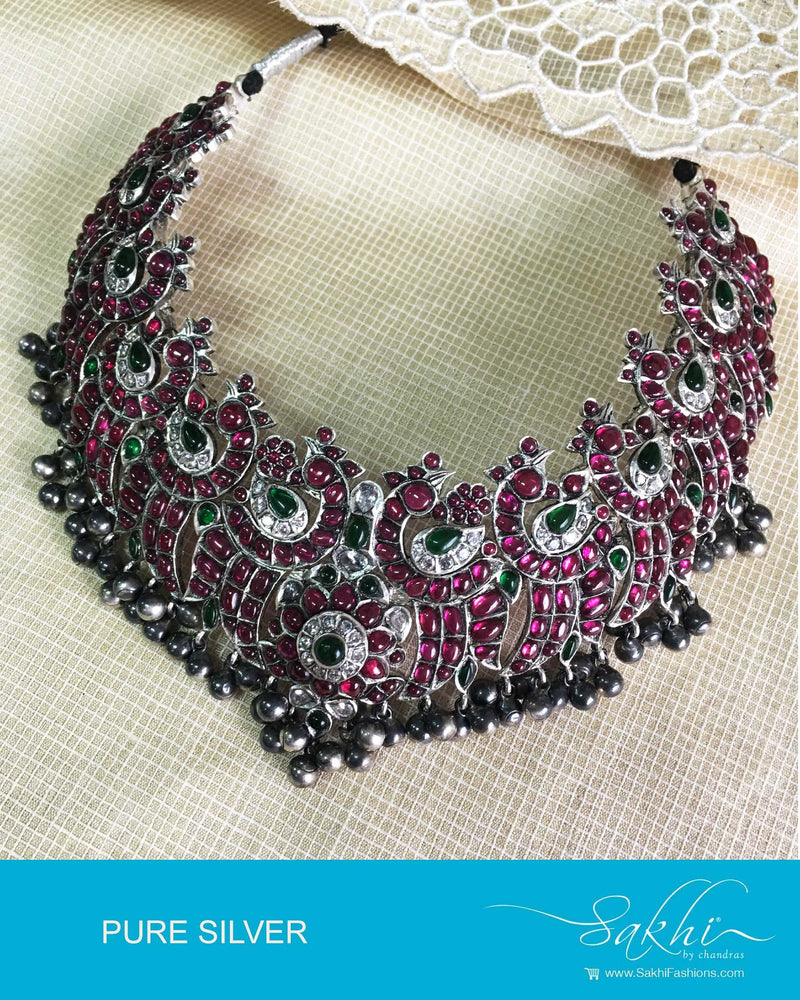 ASDQ-16127 - Silver & Pink Pure Anitque Silver Necklace