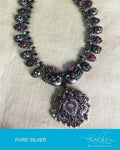 ASDQ-16130 - Silver & Cream Pure Anitque Silver Necklace