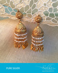 ASDQ-17317 - Gold & White Pure Silver Jhumka