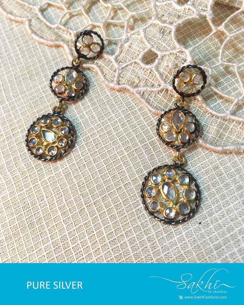 ASDQ-17320 - Silver & Black Pure Silver Earrings