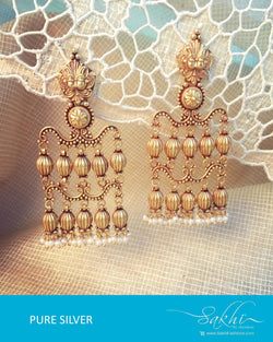 ASDQ-17329 - Gold & White Pure Silver Earrings