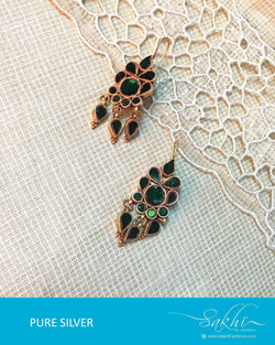 ASDQ-17339 - Green & Gold Pure Silver Earrings