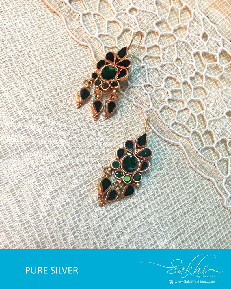 ASDQ-17339 - Green & Gold Pure Silver Earrings