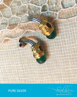 ASDQ-17341 - Green & Gold Pure Silver Earrings