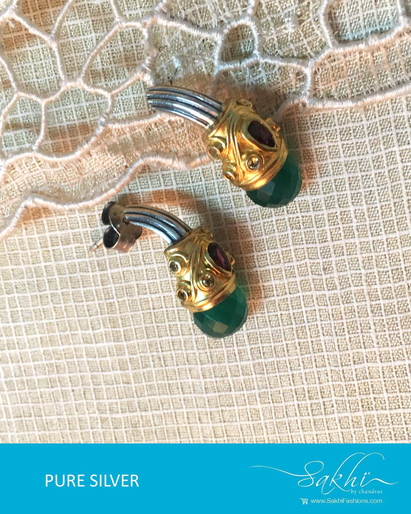 ASDQ-17341 - Green & Gold Pure Silver Earrings