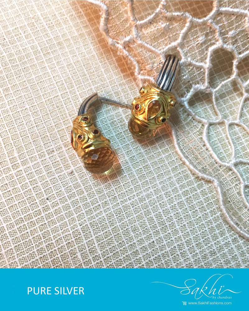ASDQ-17342 - Gold & Silver Pure Silver Earrings