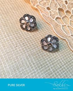 ASDQ-17343 - Silver & White Pure Silver Earrings