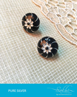 ASDQ-17346 - Black & White Pure Silver Earrings