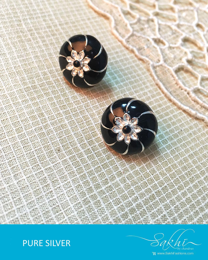 ASDQ-17346 - Black & White Pure Silver Earrings