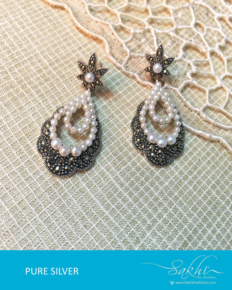ASDQ-17349 - Silver & White Pure Silver Earrings