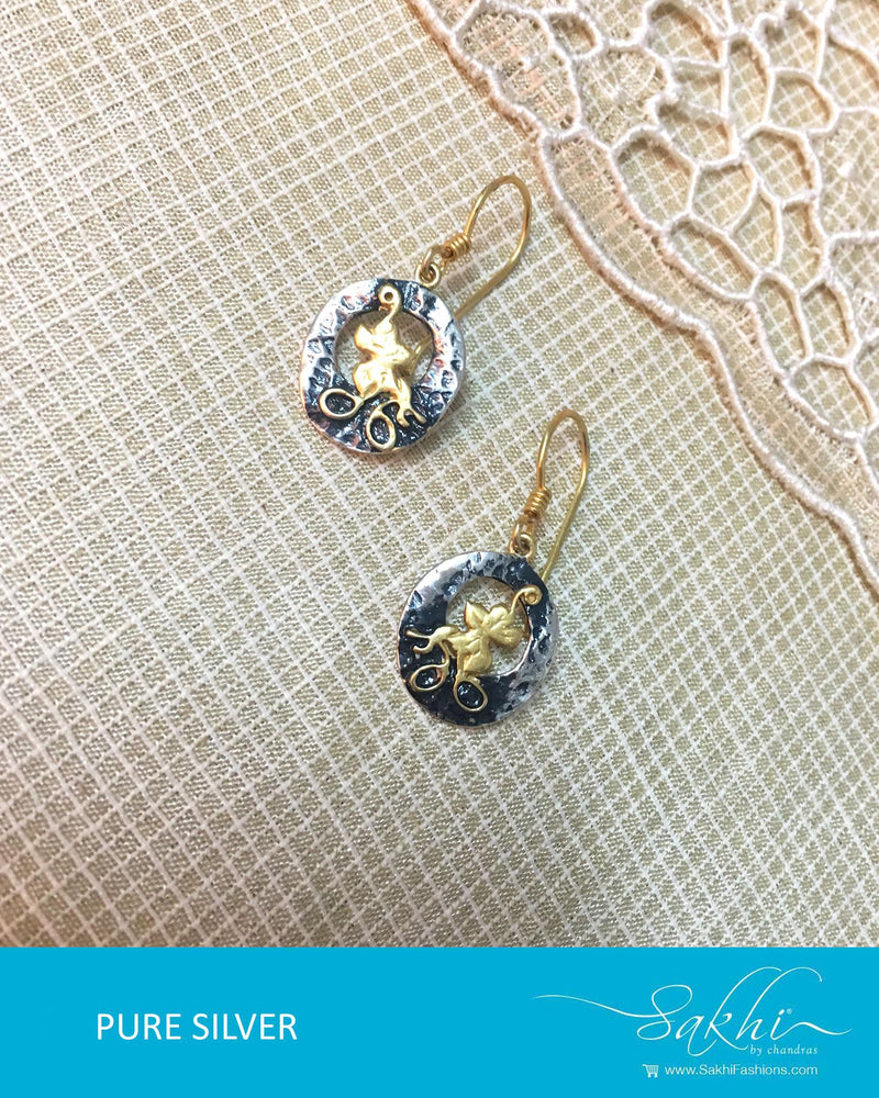 ASDQ-17350 - Silver & Gold Pure Silver Earrings