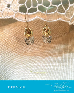 ASDQ-17351 - Gold & Silver Pure Silver Earrings