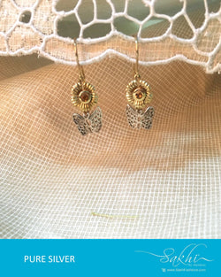 ASDQ-17351 - Gold & Silver Pure Silver Earrings