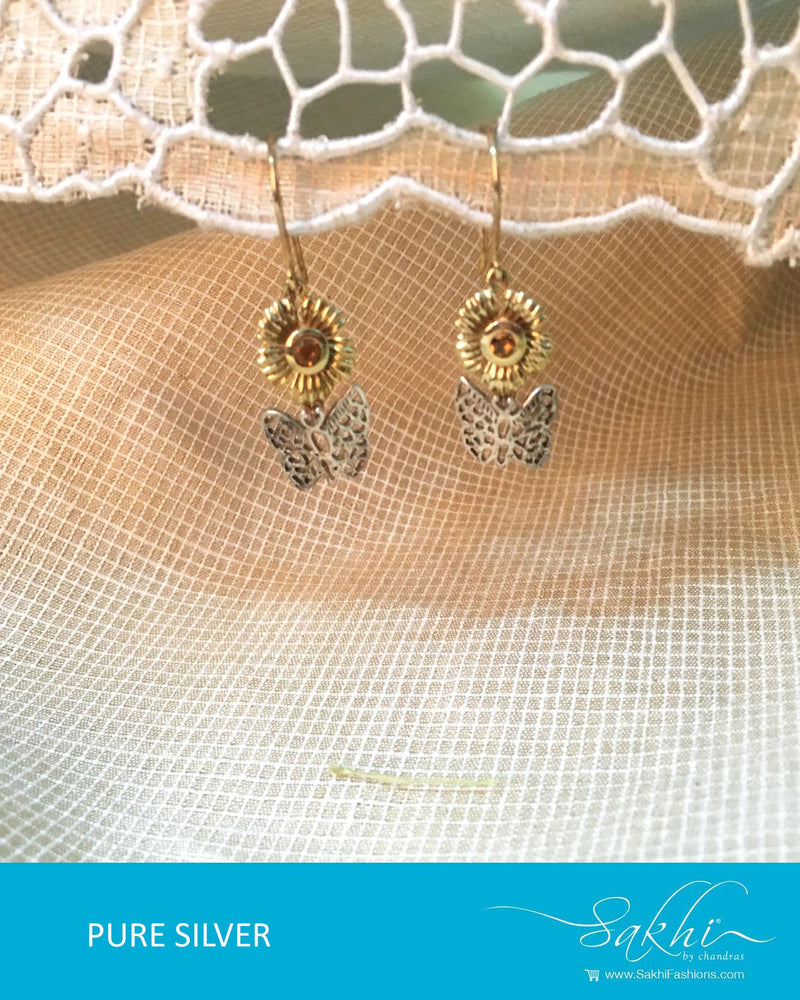 ASDQ-17351 - Gold & Silver Pure Silver Earrings
