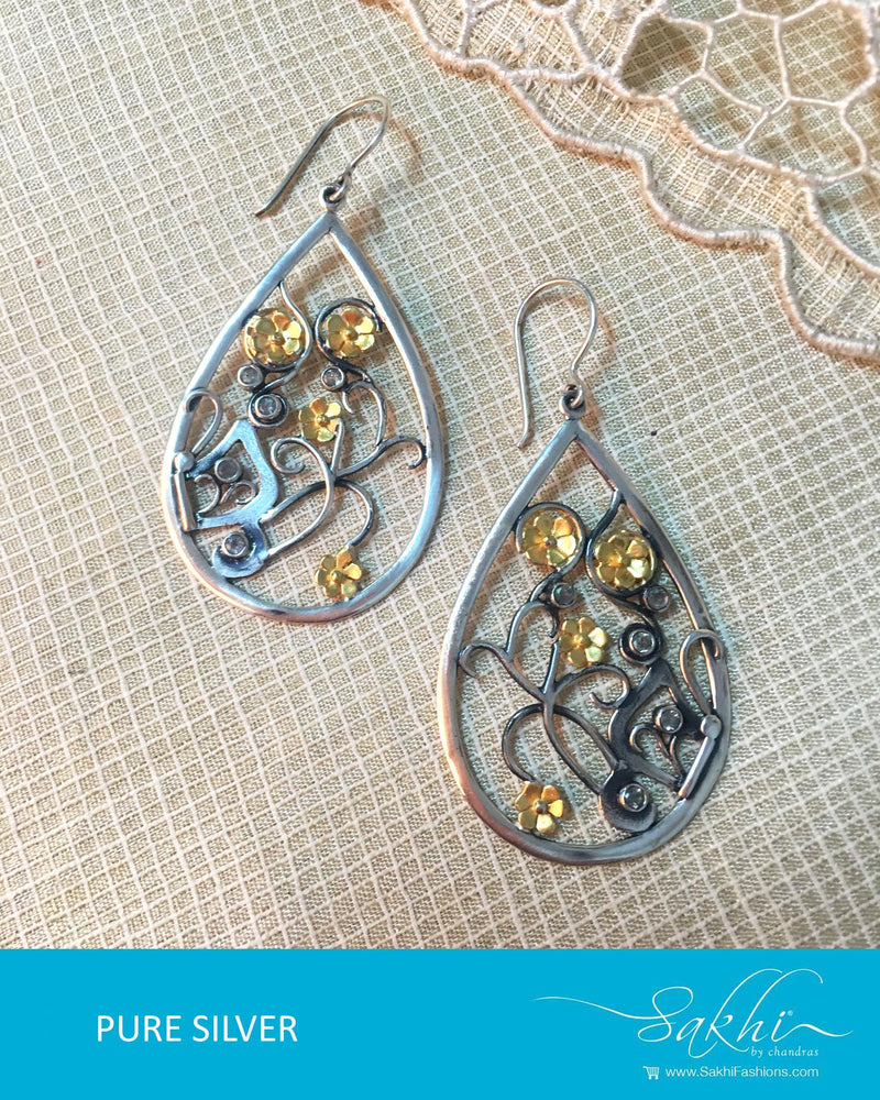 ASDQ-17353 - Silver & Gold Pure Silver Earrings