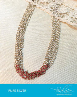 ASDQ-17369 - Pearl & Red Pure Silver Necklace