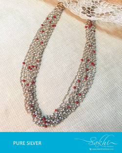 ASDQ-17370 - Pearl & Red Pure Silver Necklace