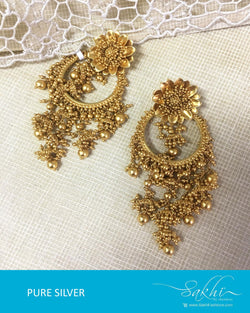 ASDQ-17379 - Gold &  Pure Silver Earrings