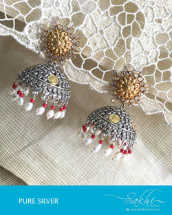 ASDQ-18080 - Silver & Gold Pure Silver Jhumka